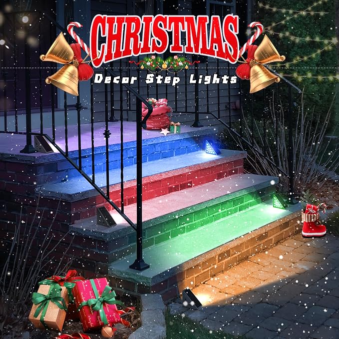 Solar Step Lights,8 Pack RGB Solid Color Changing Solar Stair Lights Outdoor Waterproof IP67 Auto On Off,Solar Lights for Steps,Stair,Patio,Yard,Porch,Front Door,Deck Decor