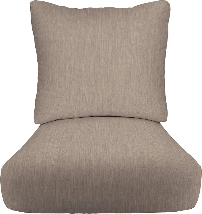 RSH DECOR: Sunbrella Deep Seating Cushion with Pillow Back | 25” x 25” Seat | Water and Fade-Resistant Performance Fabric | Outdoor Chair Cushion Set for Patio Furniture | Spectrum Dove - Made in USA