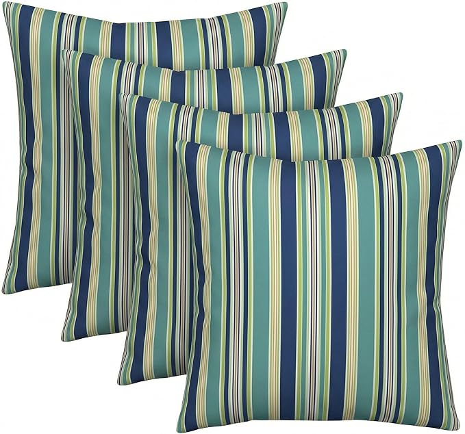 RSH DECOR Square Throw Pillows Set of 4, 20" x 20", Outdoor Pillows Waterproof, Outdoor Pillow Covers, Pillow Covers for Couch, Eastbay Seaspray, Made in USA