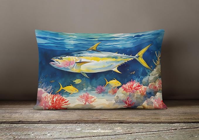 Caroline's Treasures DAC2842PW1216 Yellowfin Tuna Throw Pillow Machine Washable, Indoor Outdoor Decorative Pillow for Couch, Bed or Patio, 12HX16W