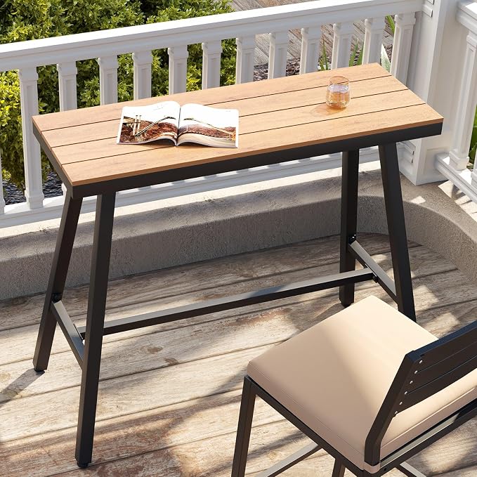 Crestlive Products Outdoor Bar Table, Patio Pub Table, 43'' Patio Bar Height Table with Weather Resistant Waterproof Top for Balcony, Bistro, Garden, Backyard, Poolside, Indoor (Brown)