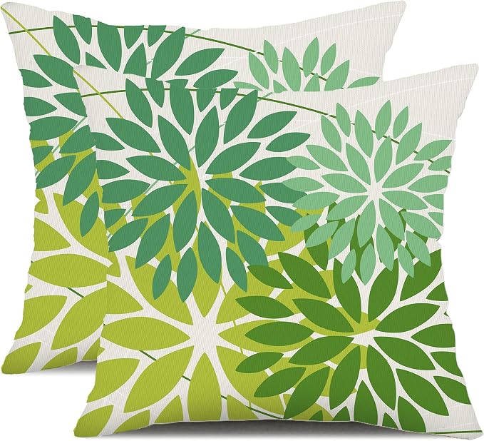 DFXSZ Pack of 2 Outdoor Waterproof Throw Pillow Covers 18x18 Shade of Green | Polyester Colorful Spring Summer Floral Decorative Cushion Cases(NO INSERT),For Couch Patio Funiture Garden Home Decor