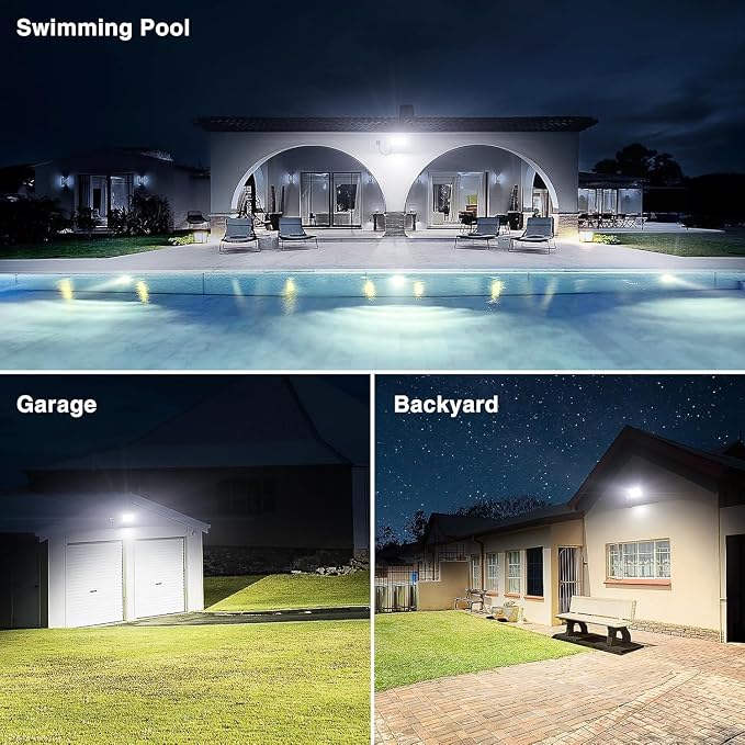 Onforu 200W Flood Lights Outdoor,19000lm Bright LED Work Light with Plug,Daylight White LED Flood Lighting,IP66 Waterproof Security Yard Lights for Yard Garage Stadium 2 Pack