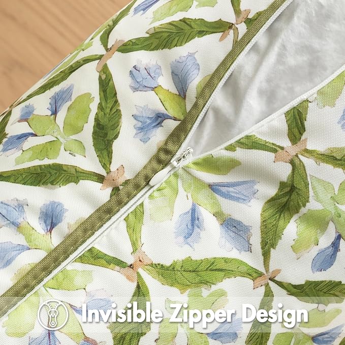 MIULEE Outdoor Floral Pillow Covers Waterproof 20x20 Green | Decorative Block Print,Boho Farmhouse, Set of 2 Coastal Summer Cushion Covers with Piping,Garden Patio Furniture Porch Couch