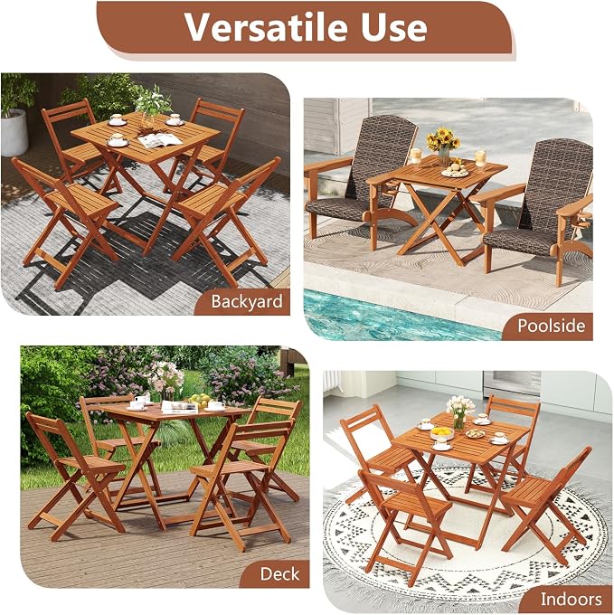 Outdoor Dining Table, Folding Bistro Table with 2" Umbrella Hole & X-Shaped Frame, Square Foldable Patio Table for Outdoors, Camping, Picnic, Yard (1)