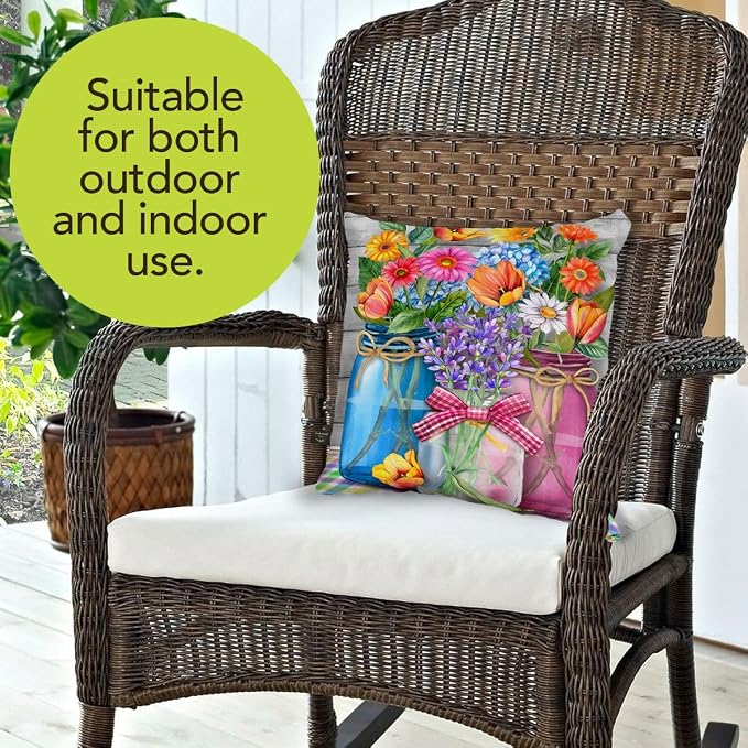 Briarwood Lane Spring Indoor/Outdoor Pillow 17x17 Spring Floral Jars Rustic Decorative for Spring Pillow