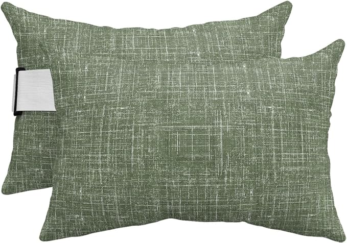Outdoor Lumbar Pillow Set of 2, Dark Green Waterproof Beach Headrest Pillow with Inserts, Farmhouse Vintage Green Solid Color Modern Recliner Throw Pillows for Patio Furniture, 11 x 16