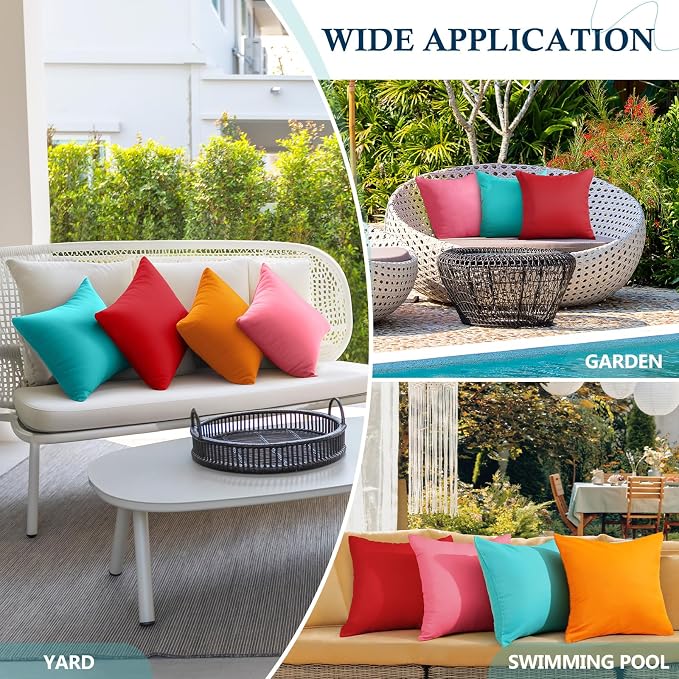 fauson Outdoor Pillows 18x18 Set of 4 Outdoor Pillows Waterproof Square Pillow Covers Cushion Cases for Patio, Couch, Tent and Sofa