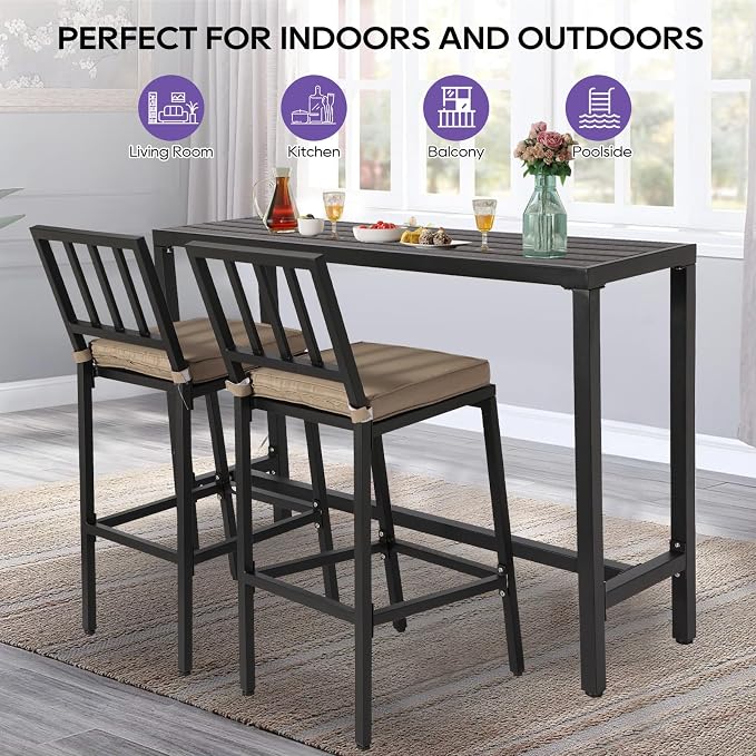 Outdoor Bar Table, 63" Black Patio Counter Height Bar Table, Outdoor Console Table with Weather Resistant Waterproof Top for Hot Tub, Balcony, Garden, Yard, Poolside,Black (Black, 63")