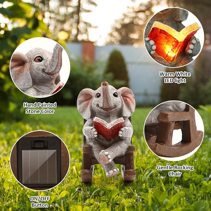 FOXMIS Garden Statues Elephant Outdoor Decor Lights, Lucky Miniature Elephant Statue Solar Garden Decor for Patio,Porch,Home Yard Decor Elephant Gifts for Mom,Women, 2.04"x3.34"x3.93"