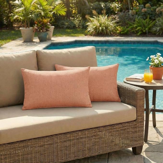 RSH DECOR: Sunbrella Lumbar Throw Pillows Set of 2 | 20" x 12" | Water and Fade-Resistant Performance Fabric | Outdoor Pillow Covers with Down-Alternative Inserts | Made in USA (Cast Petal Pink)