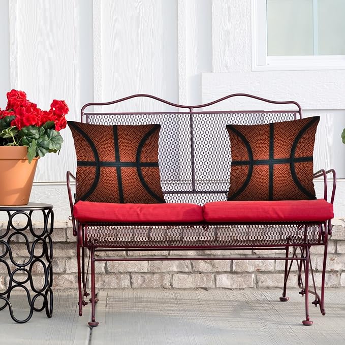 Swono Basketball Set of 2 Throw Pillow Covers Retro Sport Game Basketball Ball 18x18 Inches Pillow Cases Standard Cushion Cover Square Pillowcases for Men Women Decorative Home Bed Sofa