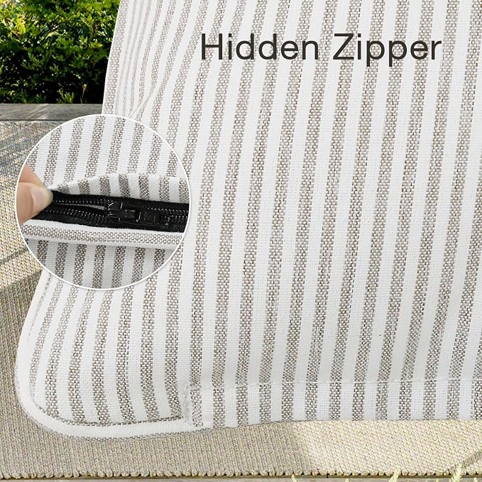 Decorative Outdoor Water Repellent Throw Pillows with Inserts, Set of 4, 18" x18" Pillows for Patio, Backyard, Bed, Couch, and Patio Furniture, Tan Stripe
