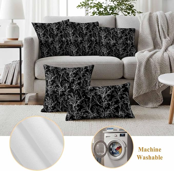 Black Branches Waterproof Outdoor Pillow Covers Set of 2 Home Decor, Abstract Art Leaves Plant Pillowcase Patio Pillow Covers for Couch Bench Patio Furniture Garden 18x18in