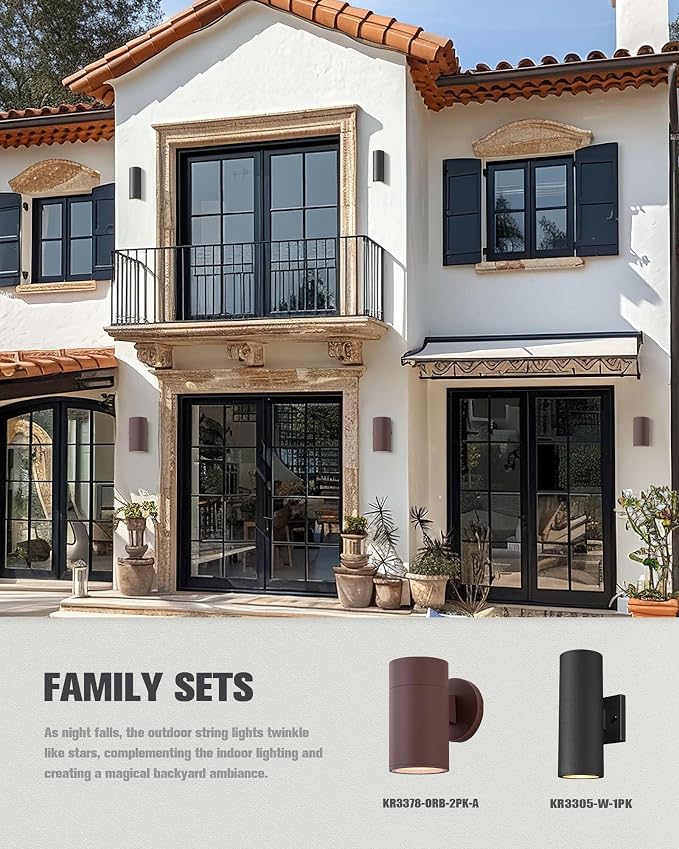 Ken & Ricky Modern Aluminum Outdoor Wall Sconce Lights,Brown Color，2 Pack | Downward Outside Wall Light With Glass Cover,No Glare Exterior Lighting Fixtures,For House Front Porch Garage Patio Entryway