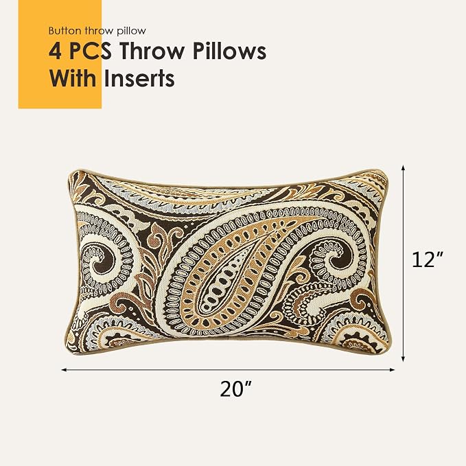 Outdoor Sunbrella Decorative Pillows Pack of 4, 20" x 12" Outdoor Pillow Set for Couch Bed Throw Patio Sofa, Royce Walnut