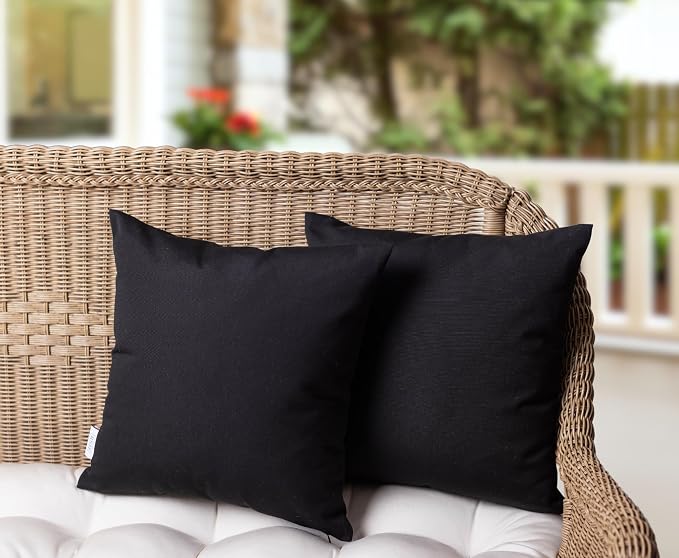 RSH DECOR Square Throw Pillows Set of 2, 17" x 17", Outdoor Pillows Waterproof, Patio Furniture Pillow, Decorative Outdoor Throw Pillow, Spun Polyester, Black, Made in USA