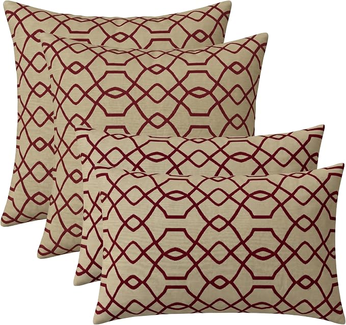RSH DECOR: Sunbrella Lumbar & Square Pillows Set of 4 | 20" x 12" & 20" x 20" | Water and Fade-Resistant Fabric | Outdoor Throw Pillows for Patio Furniture | Made in USA (Folio Terracotta)