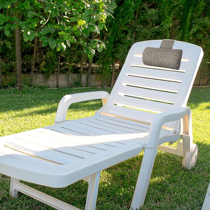 Marsui 2 Pcs Chaise Lounge Headrest Pillow Beach Chair Pillow for Adult Outdoor All Weather Patio Swim Pool Sunbathing Recliner Neck Rest Cushion Supplies with Non Slip Weighted Tail(Dark Grey)