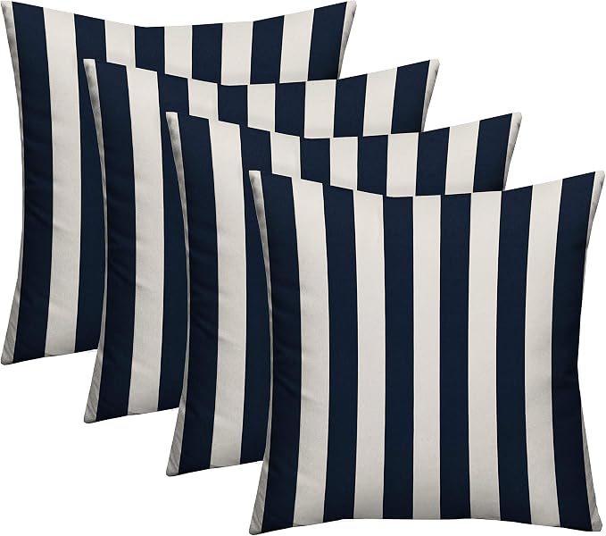 RSH DECOR Indoor/Outdoor Navy & White Cabana Stripe Decorative Square Throw/Toss Pillow - Choose Size and Choose Color - Set of 4-24" x 24" Square Pillows