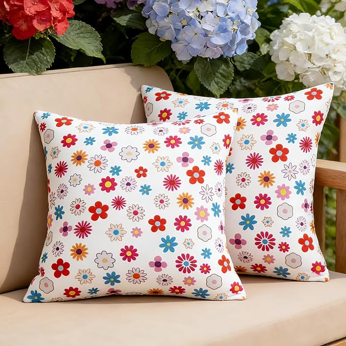 Eternal Beauty 18" x 18" Set of 2 Outdoor Pillow Covers Decorative Pillow Covers for Fall Couch Pillows (Multicolored Flower, 18" x 18" (Pack of 2))