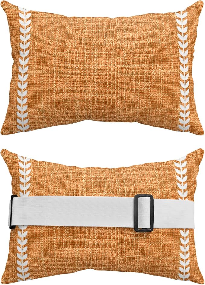 Orange Outdoor Lumbar Pillows 11x16 Set of 2, Fall Rustic Farmhouse Minimalist Striped Texture Waterproof Throw Pillow Covers with Insert, Decorative Pillowcase Cushion for Couch Sofa Bed