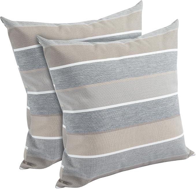 FUNHOME Outdoor Throw Pillows 18x18 inch,Decorative Throw Pillow with Insert Set of 2,Water Resistant Pillow for Patio Furniture Sofa Couch Chair(Gray Stripe)