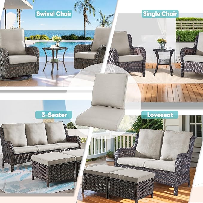 Luxury 22*24*4in Outdoor Patio Cushions, 8 Pieces Beige Outdoor Cushion | Water-Resistant, Reversible, Removable Cover, Stain-Resistant, for Patio Chairs Sofa Couch Loveseat