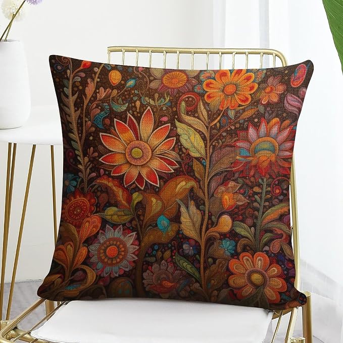 Spring Pillow Covers Oil Painting Colorful Garden Flowers Pillow Cases 20"x20" Ink Oil Painting Watercolor Retro Decorative Square Pillowcase Cushion Case Decorative Couch Pillow Cover for Sofa