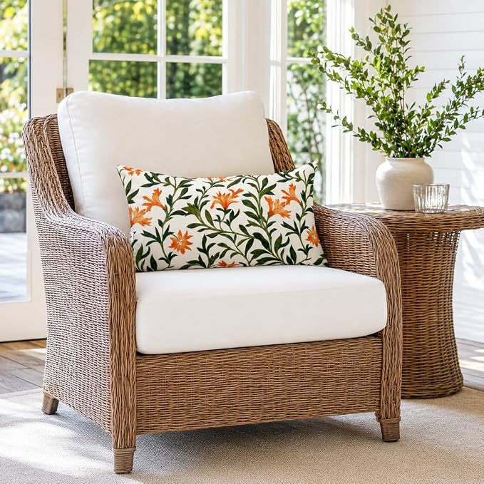 Outdoor Lumbar Pillows 12"x20" Waterproof Patio Pillows with Inserts | Set of 2 Fade Resistant Outdoor Waterproof Lumbar Pillow Decorative Garden Lumbar Cushions for Home Patio Terrace Sofa