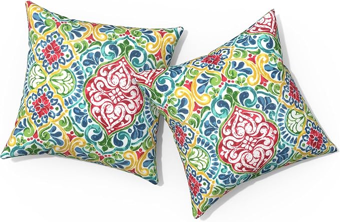 Outdoor Pillows for Patio Furniture 20x20 inch, Square Outdoor Throw Pillows with Inserts, Decorative Patio Pillows for Garden Couch Home Sofa Office Chair, Pack of 2,Damask Red