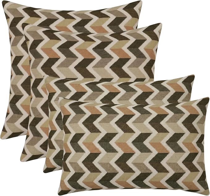 RSH DECOR: Sunbrella Lumbar & Square Pillows Set of 4 | 20" x 12" & 20" x 20" | Water and Fade-Resistant Performance Fabric | Outdoor Throw Pillows for Patio Furniture | Made in USA (Prism Fossil)