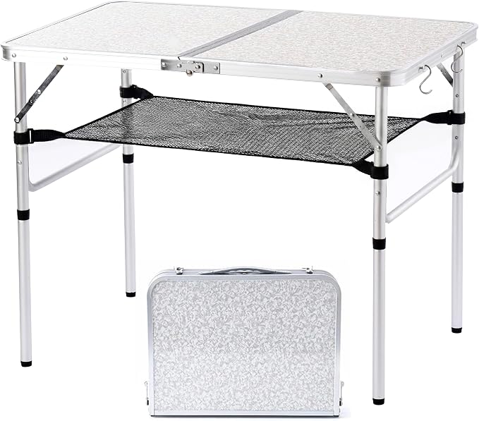 YUFIFAIRY Aluminum Camp Table, Folding Table Portable,Lightweight,Foldable with 2 Adjustable Height, Indoor Outdoor Table for Cooking, Picnic, 2 Heights, 36''L x24''W