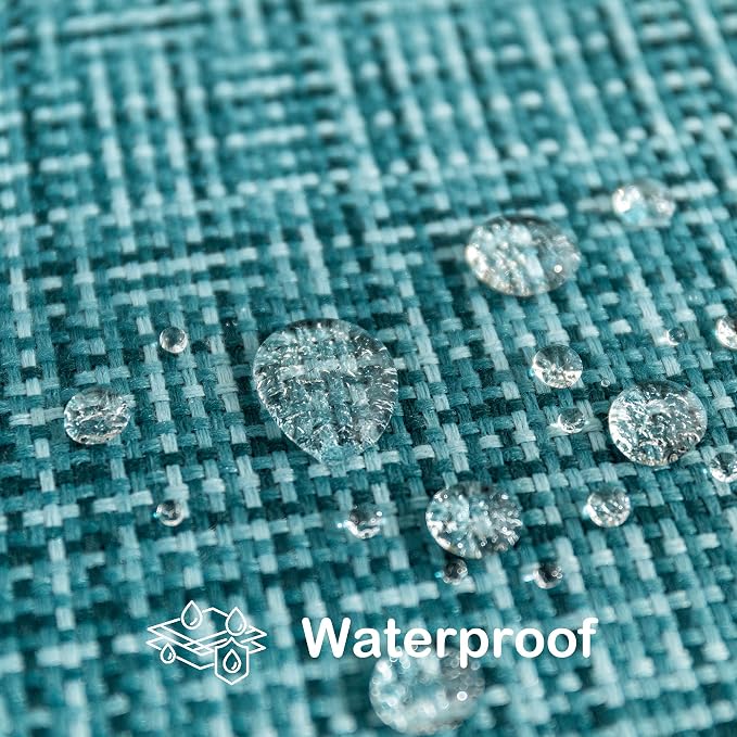 Kevin Textile Outdoor Waterproof 22x22 Inch Pillow Covers 2 Pack, Teal | Water Resistant, Faux Linen Yarn-dyed, Woven Texture Throw Pillow Covers for Tent Patio Garden Couch Sofa