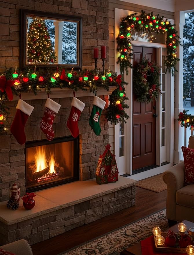 Christmas Multicolor Bubble Lights Set, 11Ft Outdoor Christmas String Lights with 8 Multicolor Bubble Lights (1 Spare), Vintage Christmas Decorations for Holiday Patio House Lighting Decor, E12 Base