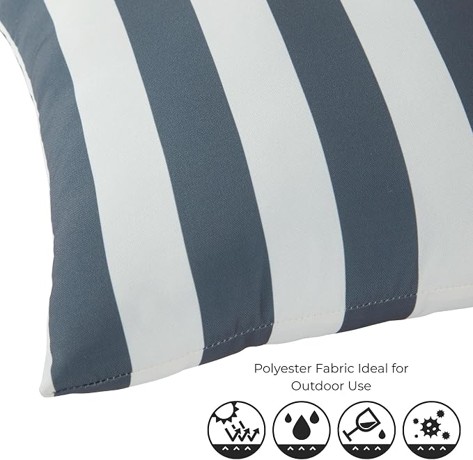 Set of 2 Outdoor Throw Pillows 19 x 12 Inch – Reversible Rectangle Patio Accent Pillows – Weather-Resistant Polyester Fabric – Eco-Friendly Recycled Polyfiber Fill – Canopy Stripe Gray