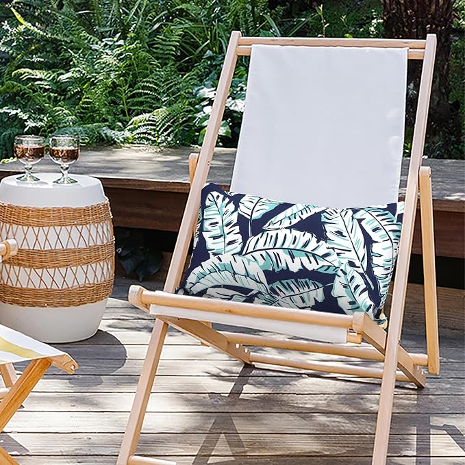 Outdoor Lumbar Pillows 12x20 inch, Rectangle Throw Pillows with Inserts, Decorative Lumbar Cushions for Patio Furniture Garden Couch Home Sofa Office Chair, Pack of 2, Baltic Palms White