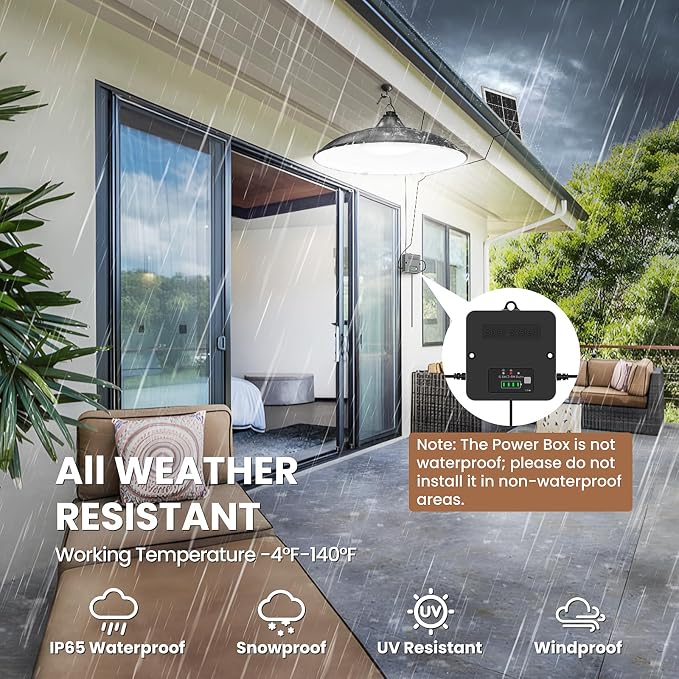 Solar Shed Light Indoor Outdoor with Pull String, 2000LM Daytime Available | Cool White, 3 Lighting Modes Pendant Light, Dusk to Dawn, Solar Lights Indoor, IP65 Waterproof for Barn, Gazebo, Shop, Garage