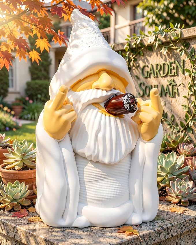 Leverse Middle Finger Decor Statue, 5.9in Smoking Wizard Dwarf- Funny Garden Gnomes Outdoor Decorations for Lawn Patio Yard Home Decor Easter Halloween