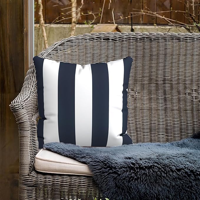 Outdoor Pillows for Patio Furniture 16x16 inch, Square Outdoor Throw Pillows with Inserts, Decorative Patio Pillows for Garden Couch Home Sofa Office Chair, Pack of 2, Cabana Navy