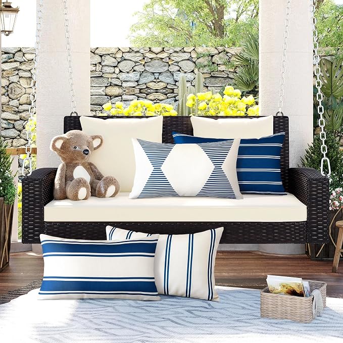 OTOSTAR Outdoor Decorative Pillow Covers Waterproof Garden Throw Pillow Covers 12x20 Inch Cushion Case Geometry Pillowcases Pillows Shell for Patio Furniture Couch Tent Balcony Pack of 4 (Navy Blue)
