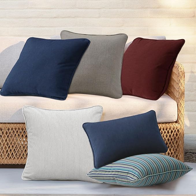 Unimatta Sunbrella Decorative Outdoor Water Repellent Throw Pillows with Inserts, Set of 4, 16" x16" Pillows for Patio, Backyard, Bed, Couch, and Patio Furniture, Cast Shale