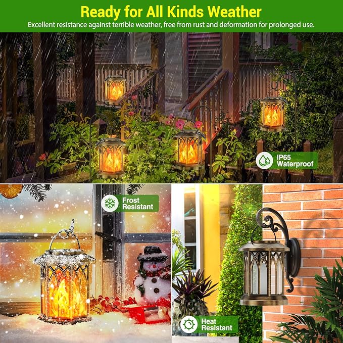 KOOPER 4 Pack Solar Lanterns Outdoor Waterproof, Upgraded Flickering Flame Solar Lantern Lights, Auto On/Off Lanterns Decorative Outdoor, Outdoor Hanging Lantern for Yard Garden Table Decor (Bronze )