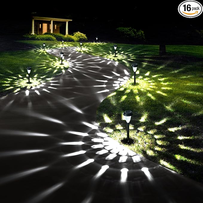 GIGALUMI 16 Pack Solar Light Outdoor Waterproof, Cool White Pathway Lights Solar Powered, Landscape Lighting, Garden Lights for Decor, Patio, Garden, Yard, Pathways, Walkway | Solar Powered Landscape Lighting, Solar Garden Light for Decor, Patio, Garde...