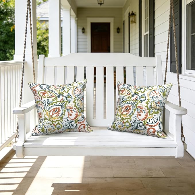 LVTXIII Outdoor Pillows 20x20 Inch, 2 Pack Large Decorative Square Throw Pillows with Inserts for Couch, Bed, Floor Seating, Patio Furniture, Paisley Botanical