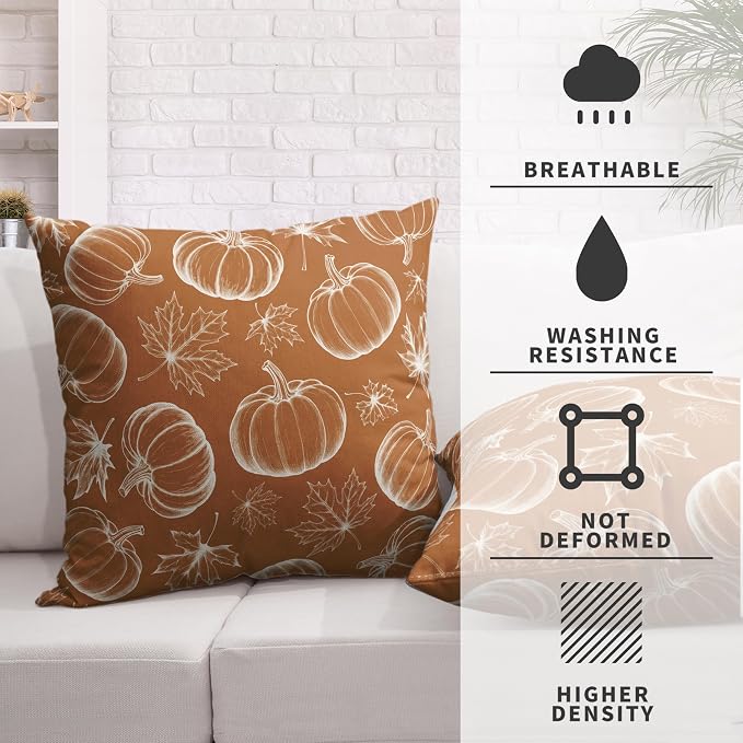 Fall Pillow Covers 24x24 Set of 2 Burnt Orange Pumpkin Maple Leaves Throw Pillow Covers Autumn Harvest Pillowcase Thanksgiving Cushion Case for Home Decor Patio Outdoor Sofa