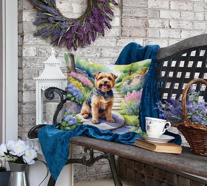 Caroline's Treasures Norfolk Terrier Spring Path Throw Pillow Machine Washable, Indoor Outdoor Decorative Pillow for Couch, Bed or Patio, 18Hx18W