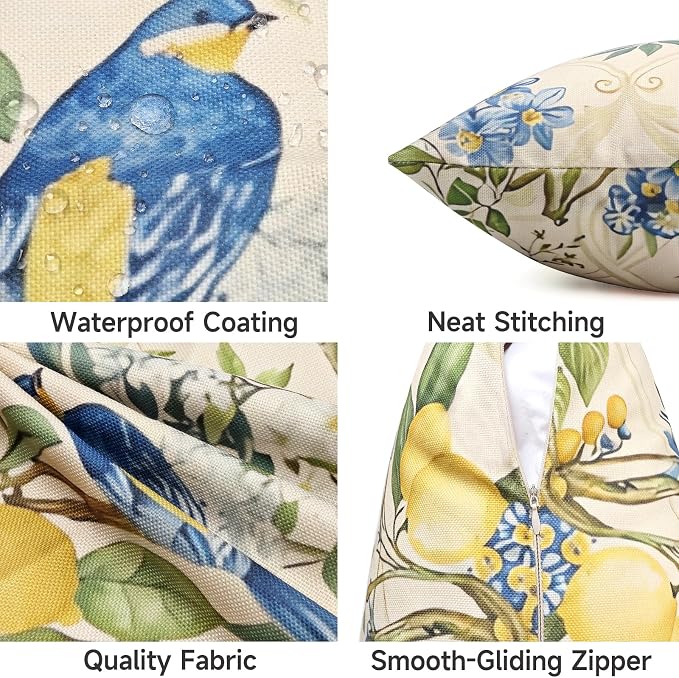 Outdoor Pillow Covers Waterproof Cushion Covers Patio Pillows Case 2 Pack | 18x18inch,Printed Boho Flowers,Seamless,Hidden Zipper,Machine Washable,Perfect decoration for Porch,Patio,Balcony