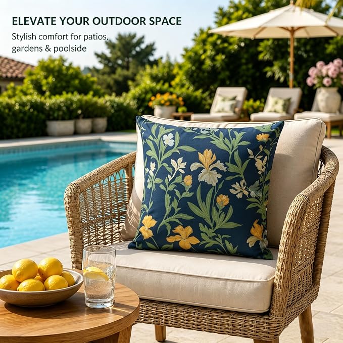 Outdoor Throw Pillows 18×18 Inch Pack of 2 Waterproof Decorative Patio Pillows with Inserts, Square Pillows for Garden Couch Sofa and Patio Furniture