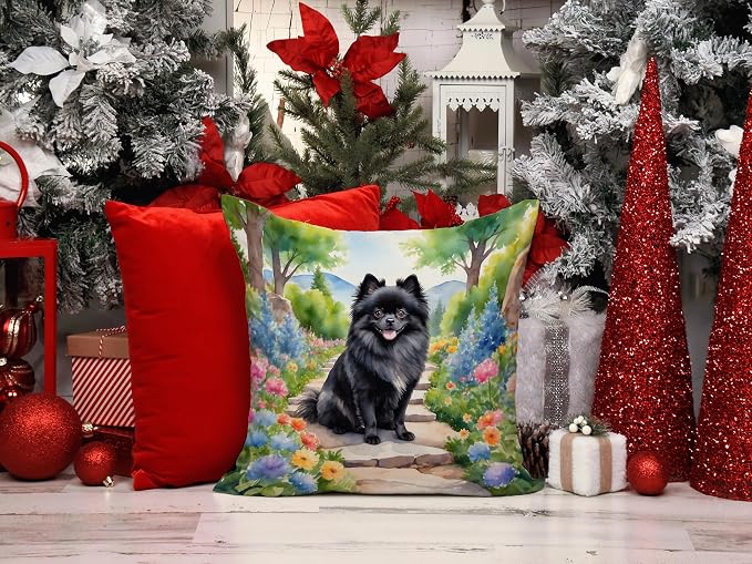Caroline's Treasures Pomeranian Spring Path Throw Pillow Machine Washable, Indoor Outdoor Decorative Pillow for Couch, Bed or Patio, 14Hx14W